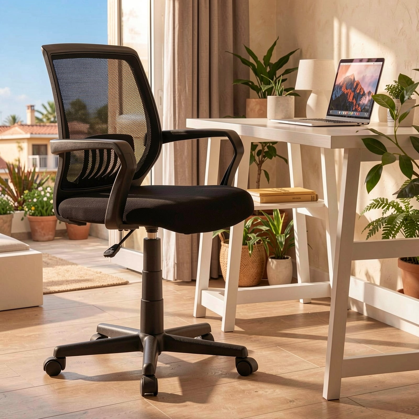Furnibear Ergonomic Mesh Office Chair with Lumbar Support, Mid-Back Swivel Executive Desk Chair Adjustable Height for Home Office, Black