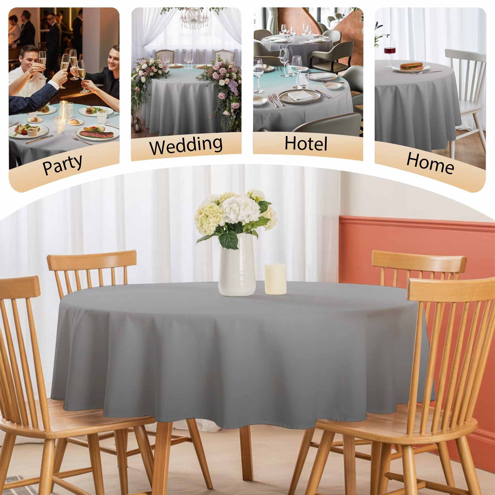 Round Tablecloth Turquoise Grey White Gradient Waterproof Oil Proof Polyester Table Cloth Cover Decor for Home Dining Outdoor,Patio,Parties, 54" Dia. Abstract Watercolor