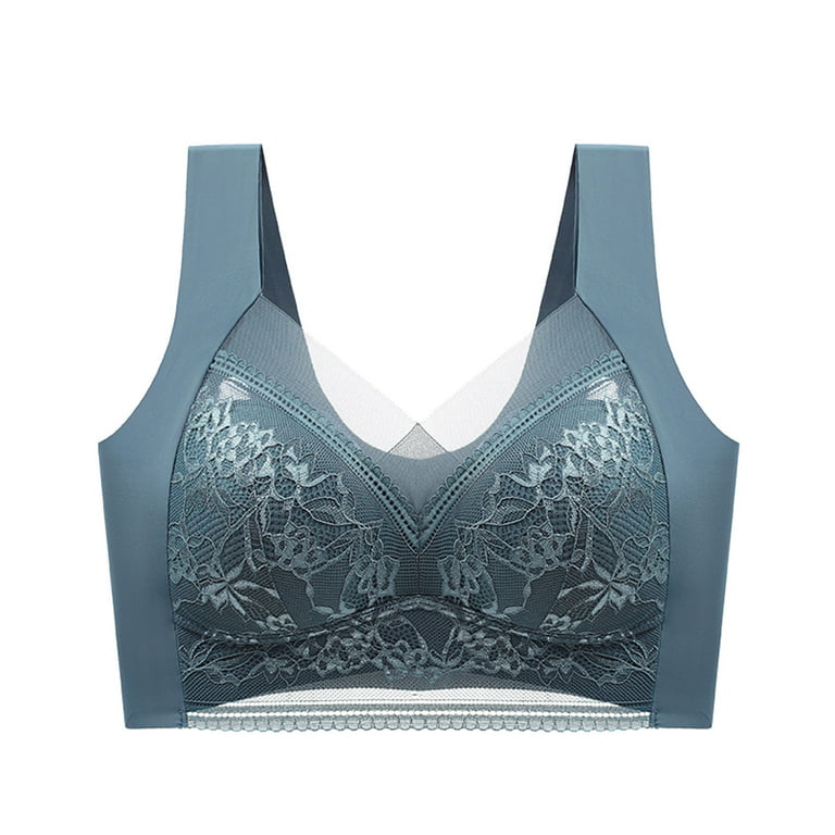 Entyinea Women's Plus Size Brigette Cotton Unlined Underwire Bra Blue 5XL 