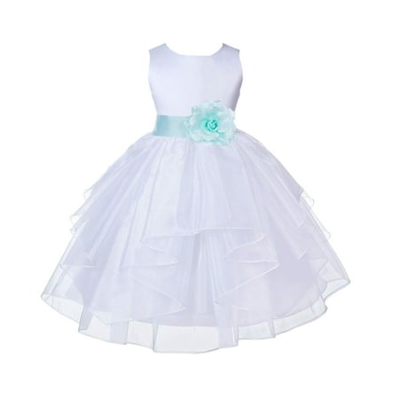 

Ekidsbridal White Mint Shimmering Organza Christmas Junior Bridesmaid Recital Easter Holiday Wedding Pageant Communion Princess Birthday Clothing Baptism 4613S size 4 Flower Girl Dress