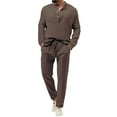 thumbnail image 1 of Ensemble de 2 Pcs pour Hommes, T-Shirt à Manches Longues et Col Rond, Mode Décontractée, Couleur Unie, et Survêtement Ample, 1 of 7