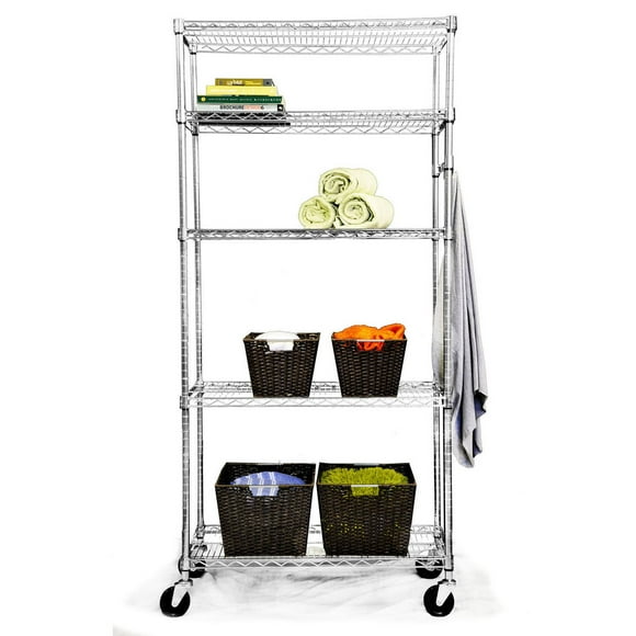 TRINITY EcoStorage™ 5-Tier Wire Shelving Rack | 36" X 18" X 72" | Nsf | Includes Wheels | Chrome