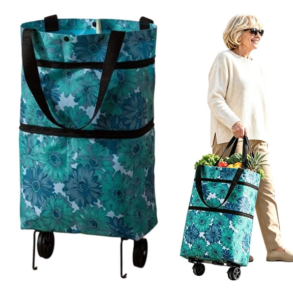 Xingjin Rolling Grocery Cart, 23L Foldable Shopping Bag with Detachable Silent Wheels, Reusable Wheeled Tote for Supermarket, 6.1 Gallon