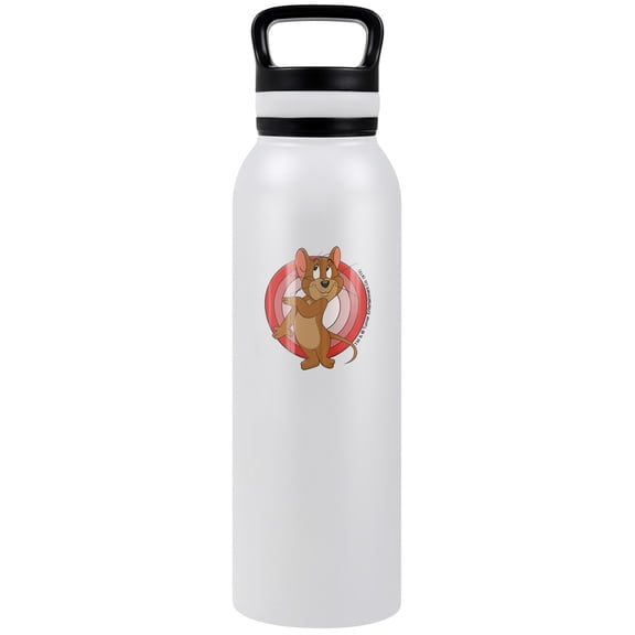 Tom And Jerry Official Jerry Character 24 oz Insulated Canteen Water Bottle, Leak Resistant, Vacuum Insulated Stainless Steel with Loop Cap, White