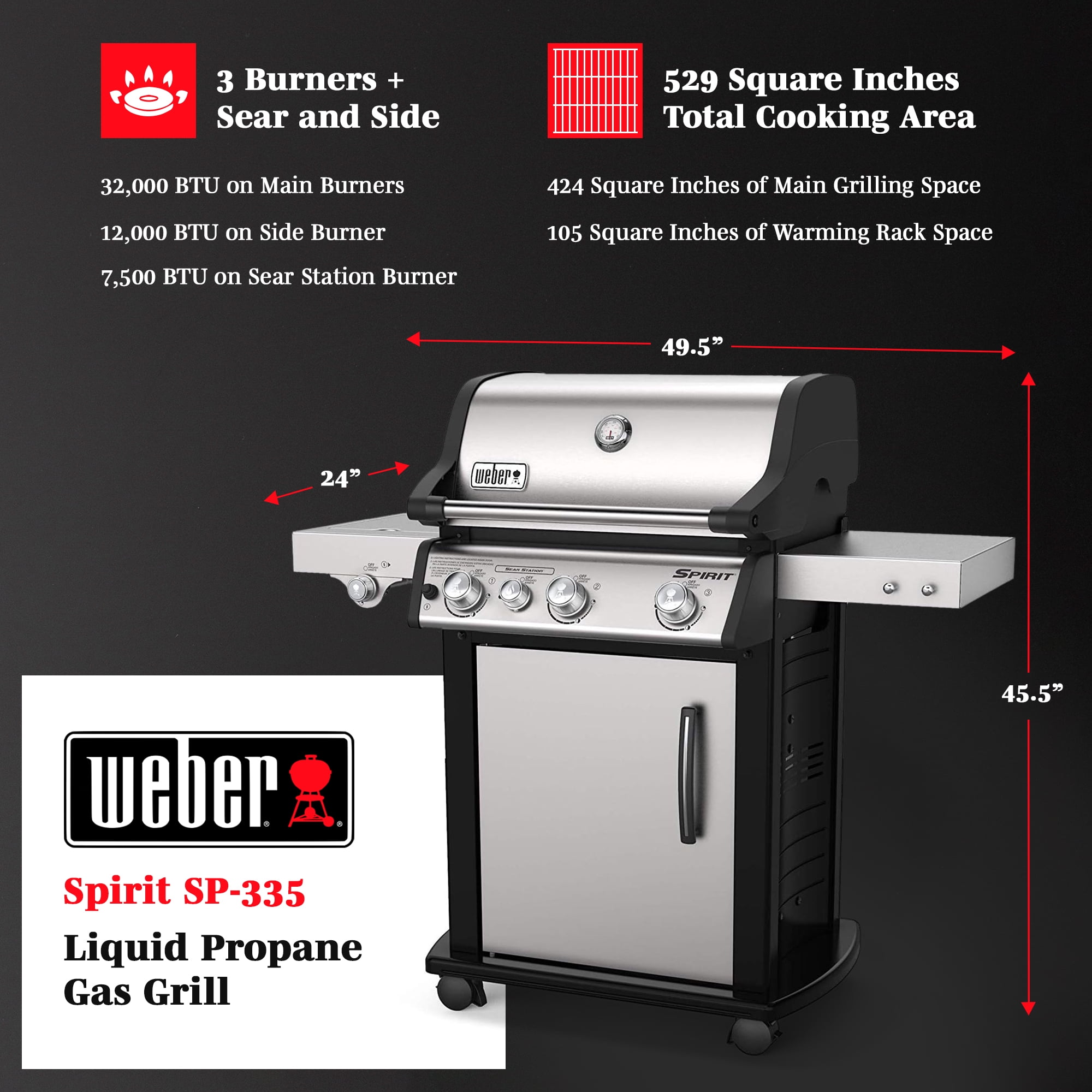 Barbecue Weber à Gaz Spirit Premium SP-335 Inox GBS Réf. 46802329