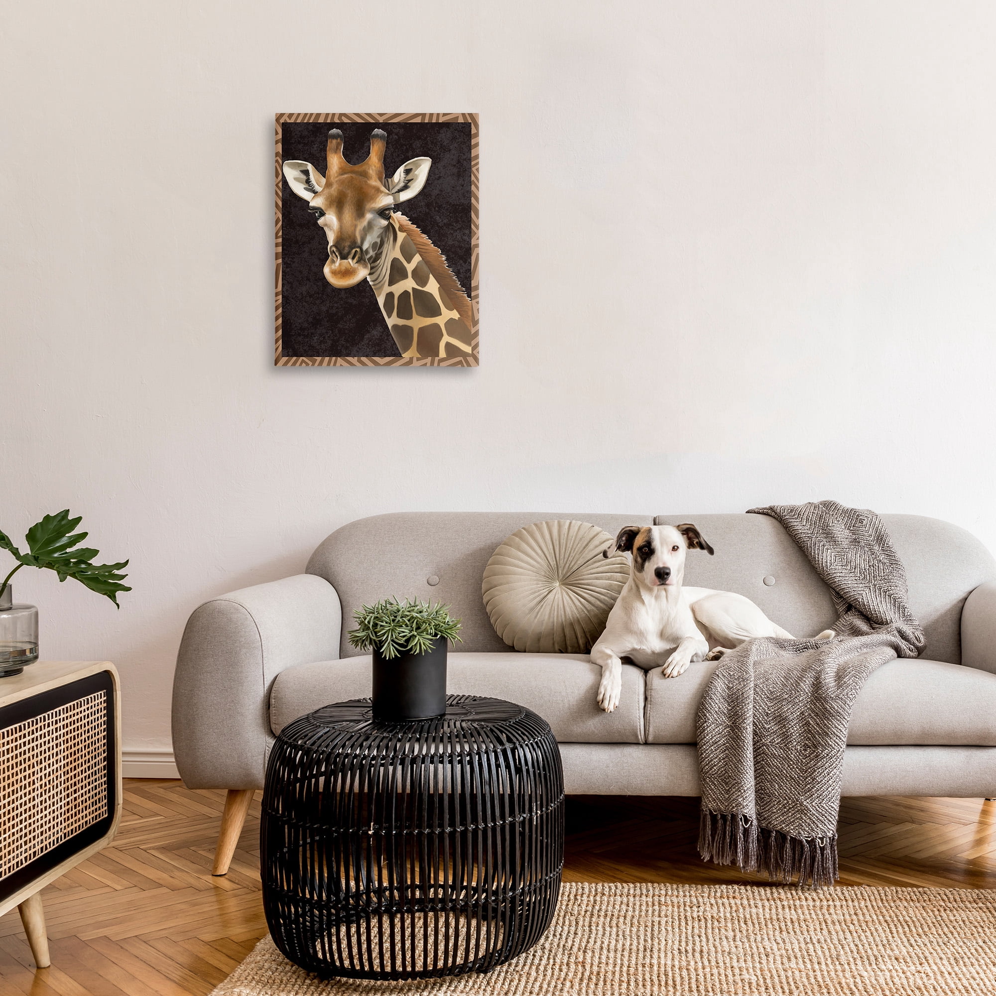 Stupell Industries Giraffe with Geometric Border Animals & Insects Painting Gallery Wrapped Canvas Art Print Wall Art, 24 x 30