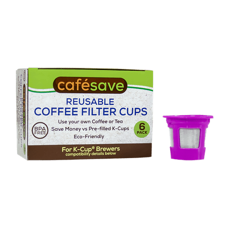 Perfect Pod Cafe Save Reusable K Cup Pod Coffee Filters - Refillable Coffee Pod Capsules with Built-in, Integrated Mesh Strainer for Use with Keurig & Select Single Cup Coffee Makers, 6-Pack
