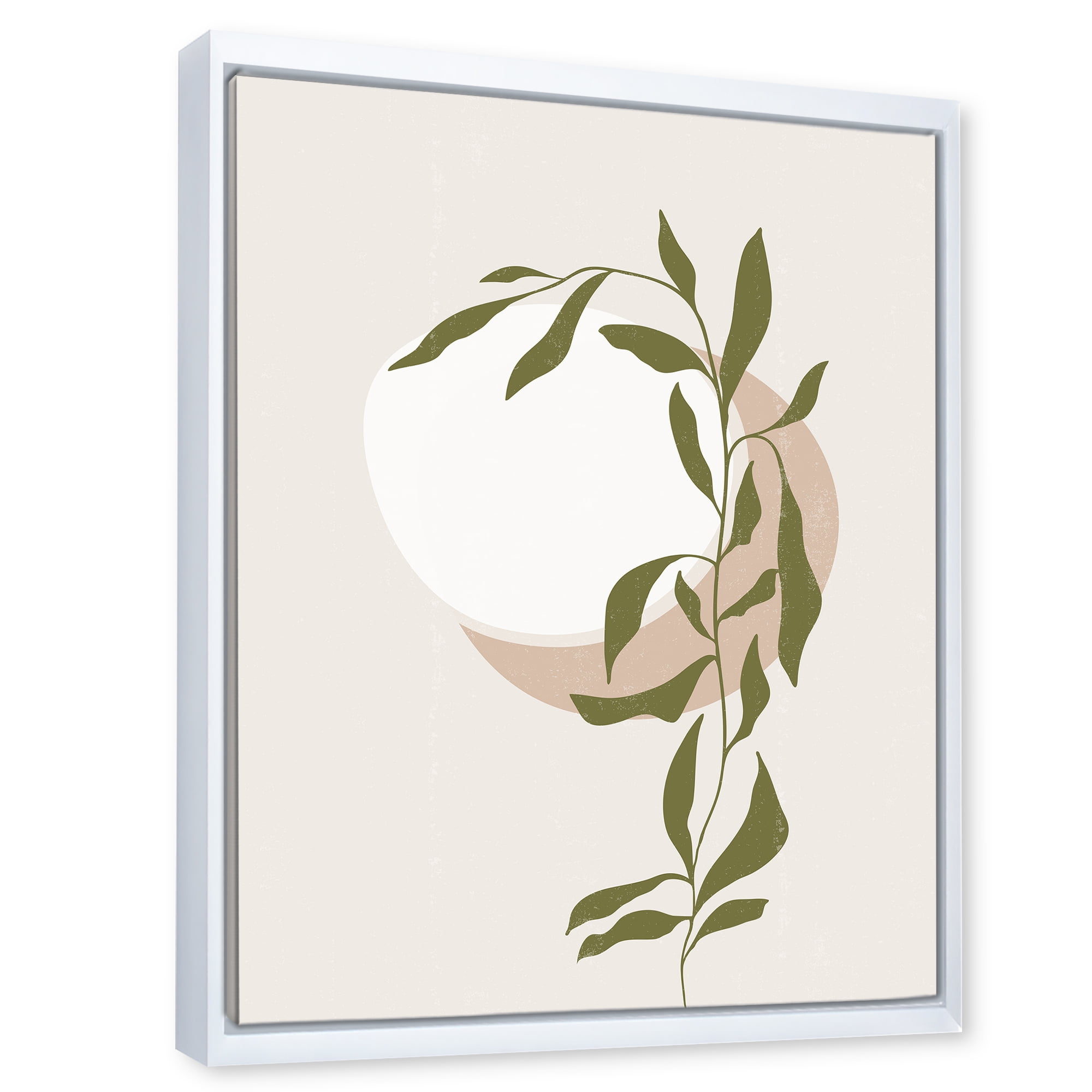 Designart 'Abstract Moon and Sun With Green Leaf III' Modern Framed Canvas Wall Art Print