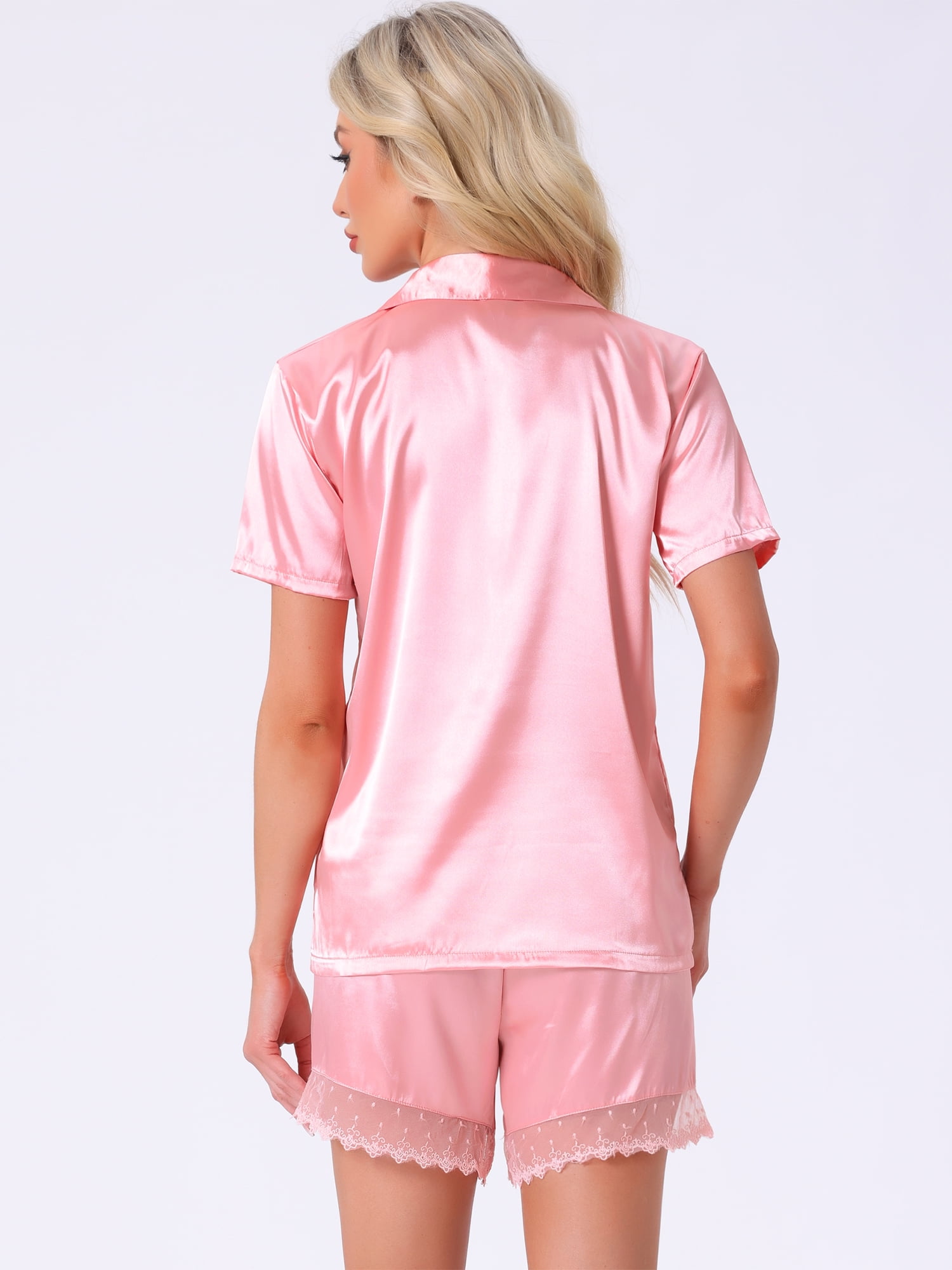DARING DIVA Satin Silky Pajamas Button Down 2 Pieces Sleepwear XL Pink