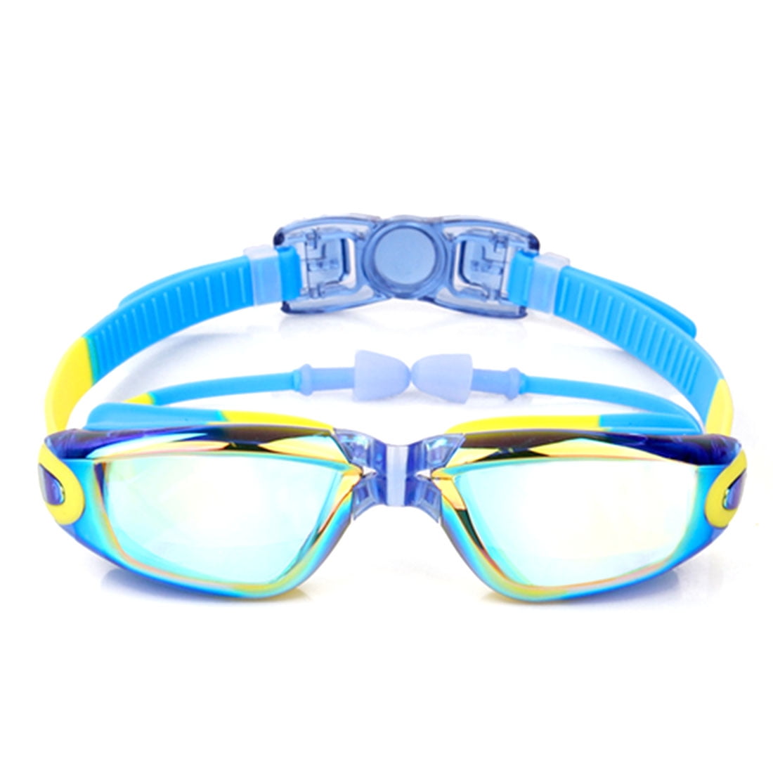 Waterproof Antifog Children Swimming Goggles for Kids Colorful Blue + Yellow Flat Lens by