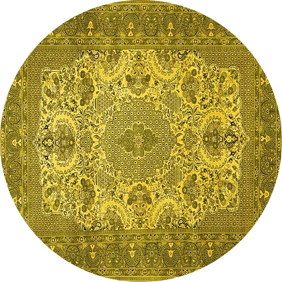 Ahgly Company Machine Washable Indoor Round Medallion Yellow Traditional Area Rugs, 6' Round