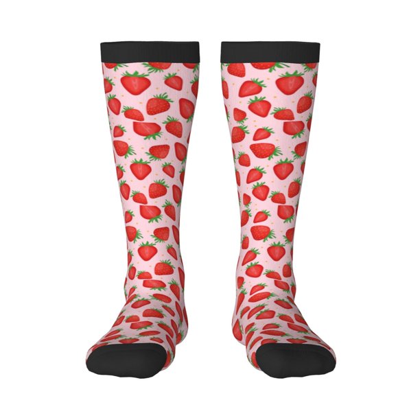 Fotbe Strawberries Calcetas Divertidas Estampadas para Hombre y Mujer, Calcetas de Algodón hasta la Rodilla para Caminar, Correr, Enfermería y Embarazo
