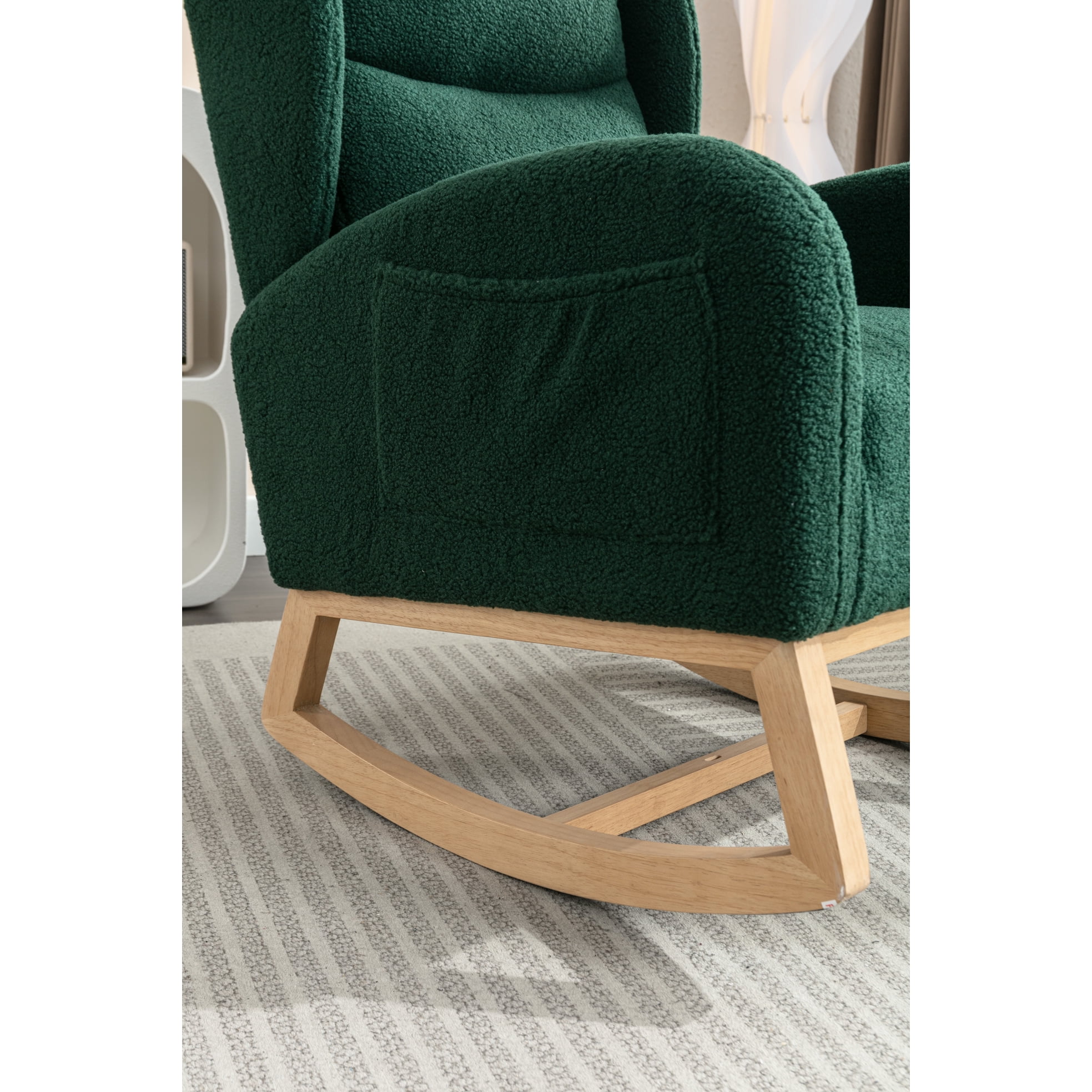 Cotton Filled Rocking Chair With Fabric And Wooden Base For Bedroom Sponge Wood Elements
