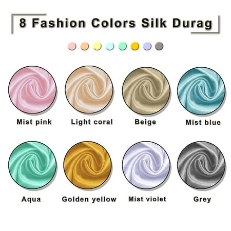 YEZEY 8Pcs Silk Durag Pack, Silky Durags for Men Women Waves