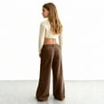 thumbnail image 5 of Corduroy Pants Girls Baggy Button High Waisted Wide Leg Lounge Pants Fall Casual Work Trousers with Pockets Brown 170, 5 of 9