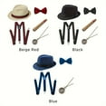 thumbnail image 2 of EIMELI 1920s Mens Gatsby Gangster Accessories Set Panama Hat Suspender Bow Tie, 2 of 7