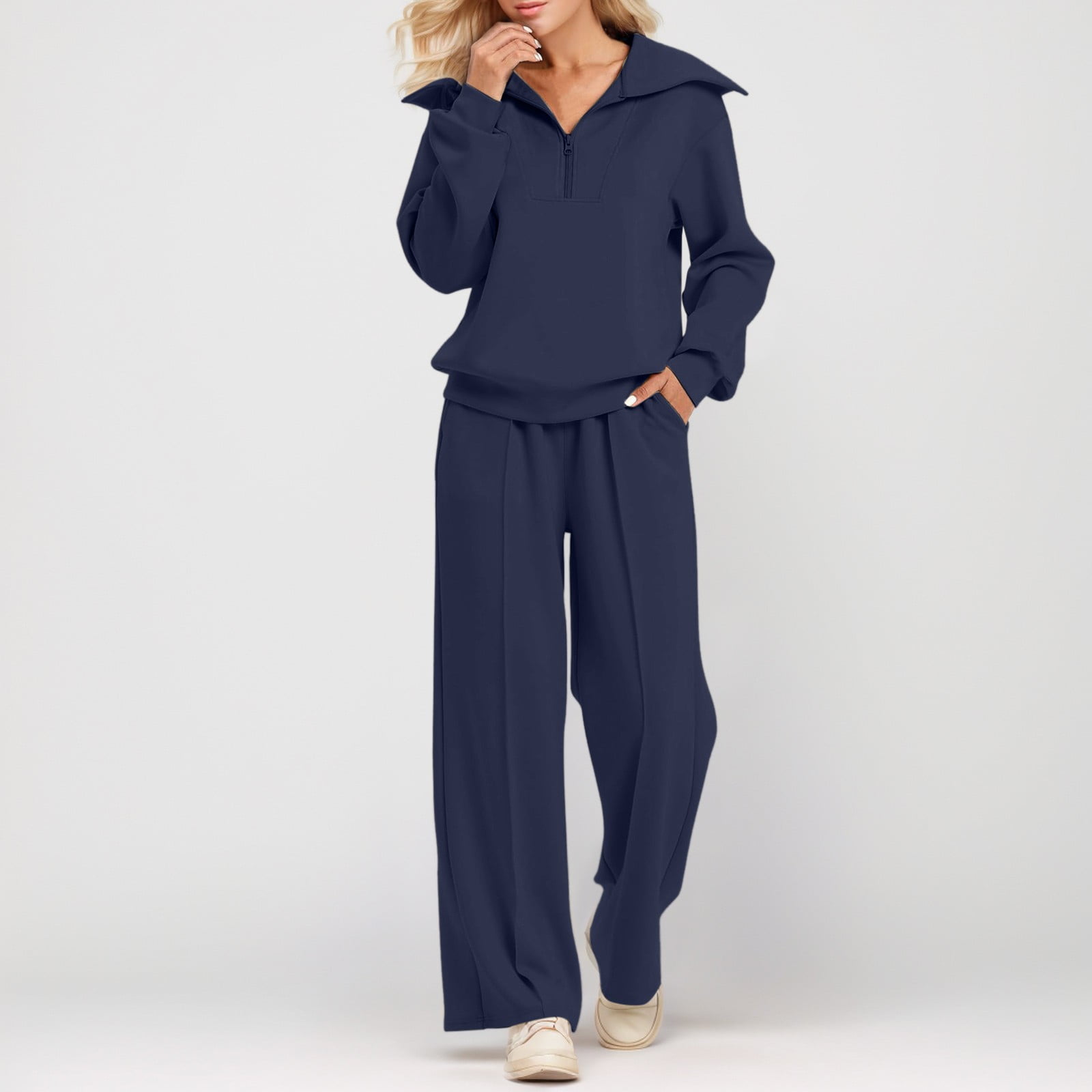 Dpytoraw Two Piece Outfits Half Zip Sweatshirt Sweatsuit Sets For