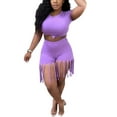thumbnail image 3 of ITFABS Sports Outfits Short Sleeve Knot Crop Top + Fringe Fifth Pants, 3 of 9