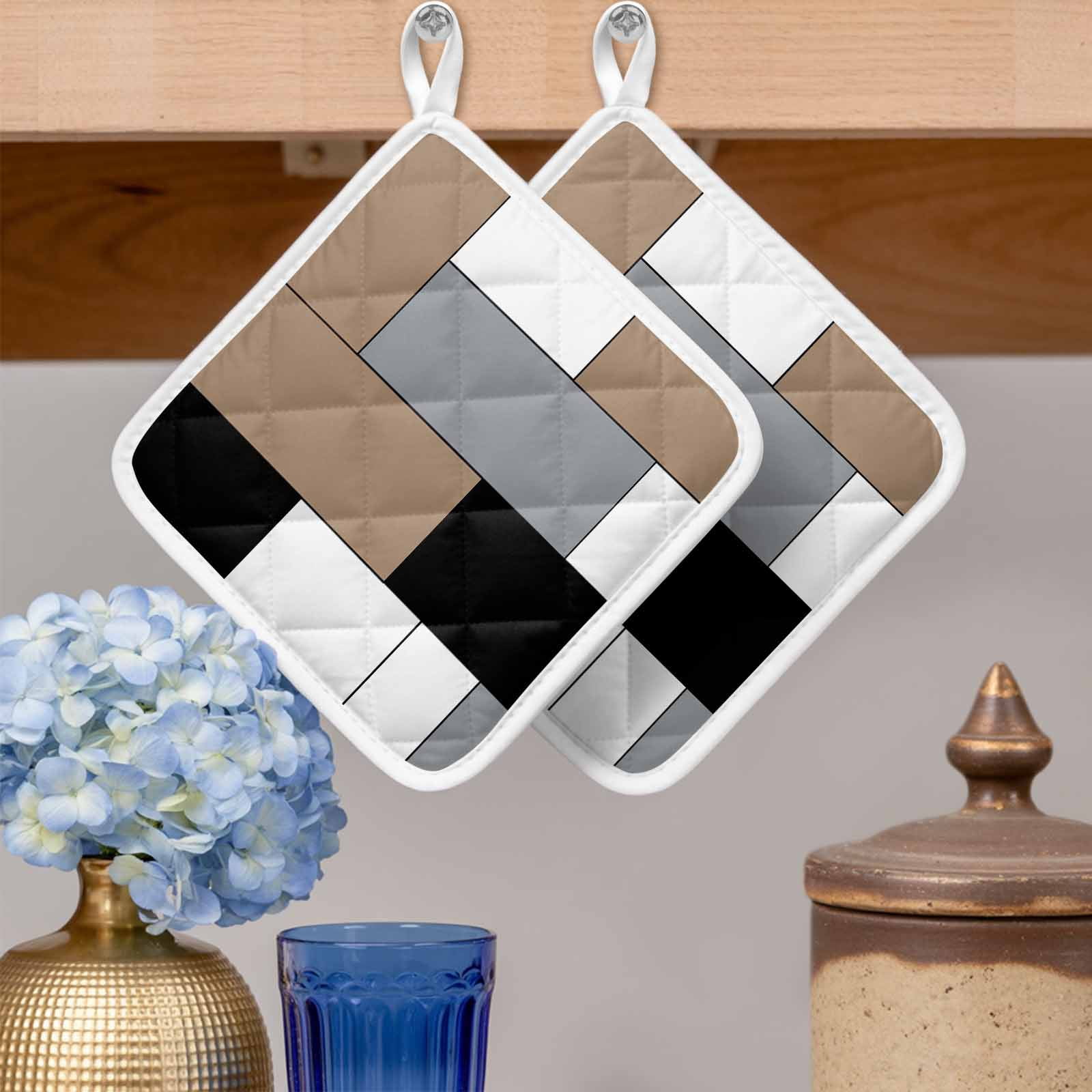 Brown Grey Pot Holders for Kitchen Heatproof Potholder, 5 Pack Modern Brown Geometric Hot Pads Multipurpose Oven Pads Cloth Potholders Trivet for Cooking Baking