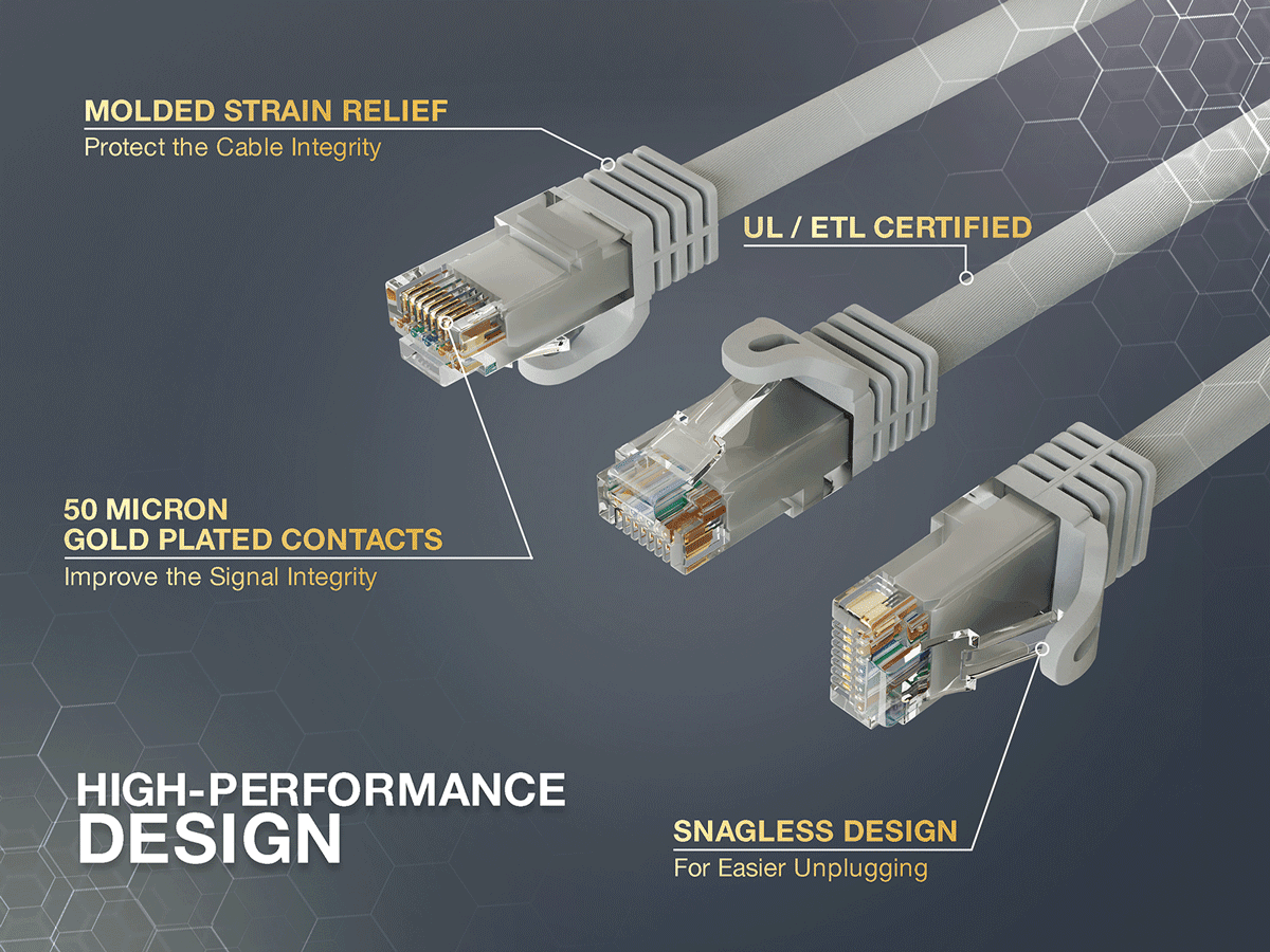 Cable Leader 100ft Cat6a UTP 10G Ethernet Network Patch Cable Snagless 24AWG Bare Copper, Gray