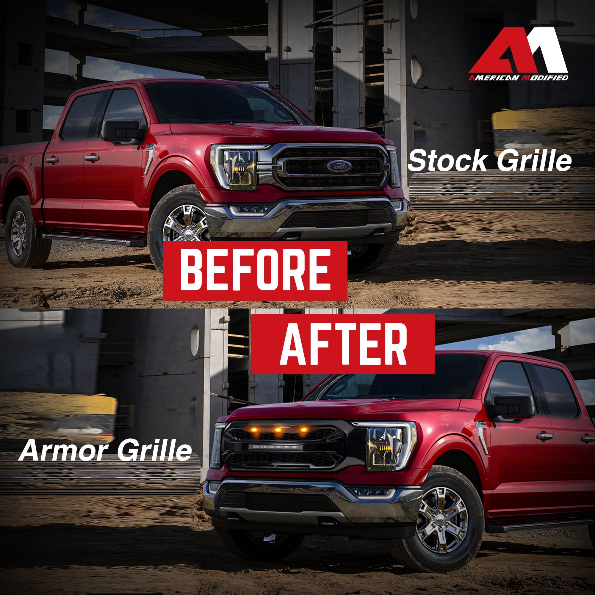 AMERICAN MODIFIED Armor Grille for 2021-2023 Ford F150, Glossy Black