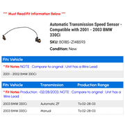 Automatic Transmission Speed Sensor - Compatible with 2001 - 2003 BMW 330Ci 2002