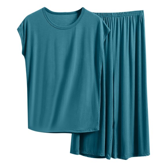 Bosfbaoi Women's Summer Pajama Sets Plus Size Pajama Set Solid Color Vest Top Elastic Waist Trousers Casual At Home Pajama Set