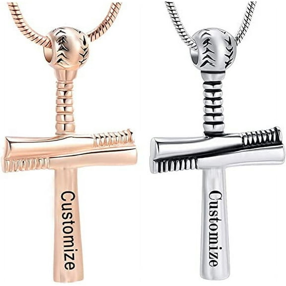 Baseball Bat Ashes Necklace Urn Necklace Cross Stainless Steel Cross Memorial Cremation Jewelry for Ashes Urn Cremation Pendant for Human Ashes