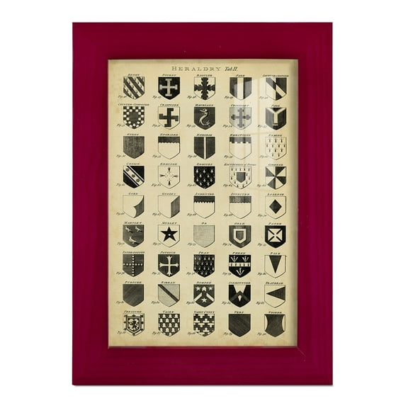 Vintage Heraldry II -Framed Print w/glass-Cherry Red