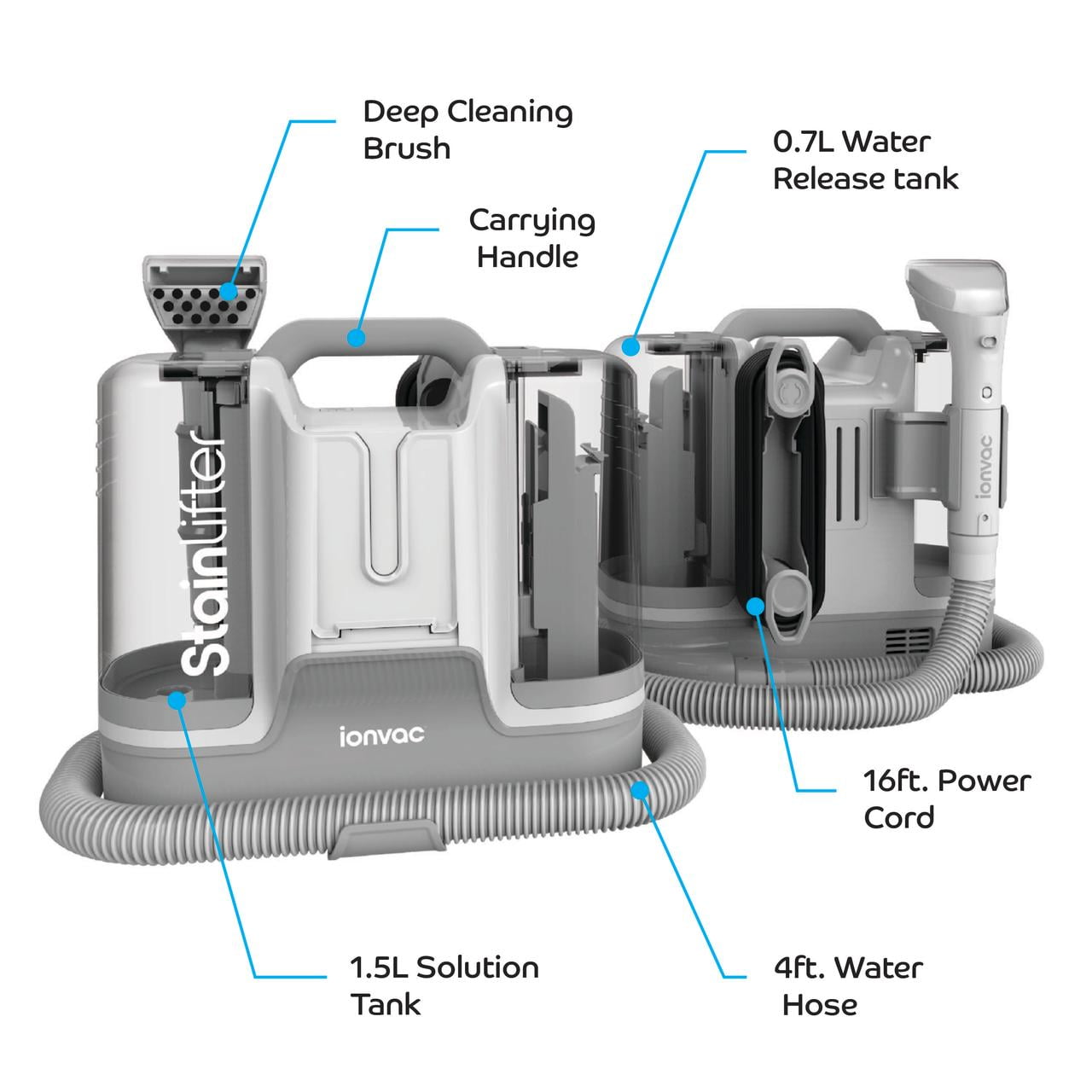 Ionvac Stain Lifter Portable Carpet Cleaner Machine, Pet Spot Cleaner with 12kPa Suction and 4ft. Hose, Model #8908