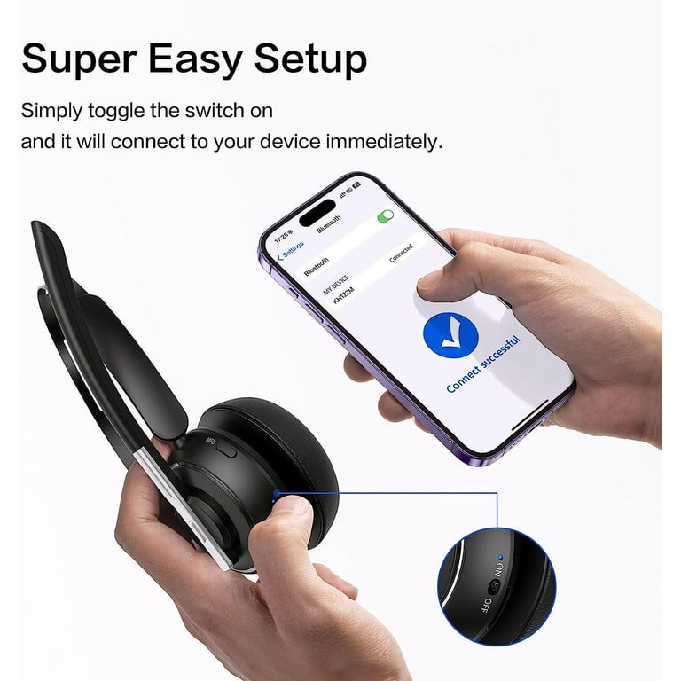 Bluetooth Headset, Wireless Headset with Microphone for PC, V5.2 Computer  Headset with Noise Cancelling Mic, USB Dongle, Charging Base & Mute Button 