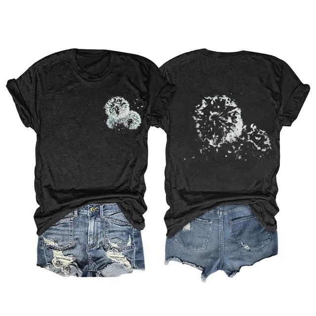 TSADFHJI Hauts de Noël pour Femmes Fête T-Shirt d'Été Décontracté Imprimé à Manches Courtes Col Rond L Noir