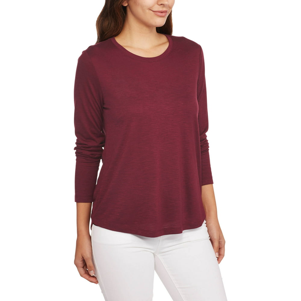 Faded Glory - Womens Soft Knit Long Sleeve Hi-Lo T-Shirt - Walmart.com ...