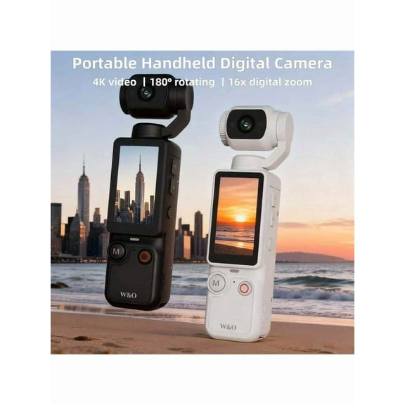 W&O 4K Handheld Digital Camera, 16x Zoom 180° Rotating Lens, Autofocus Night Shooting, 2000mAh Battery for Outdoor Travel