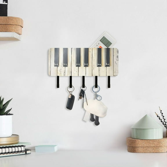 Piano Keys Painting Key Holder for Wall Mail Holder Organizer with 5 Key Hooks Wall Mount Key Rack with Shelf
