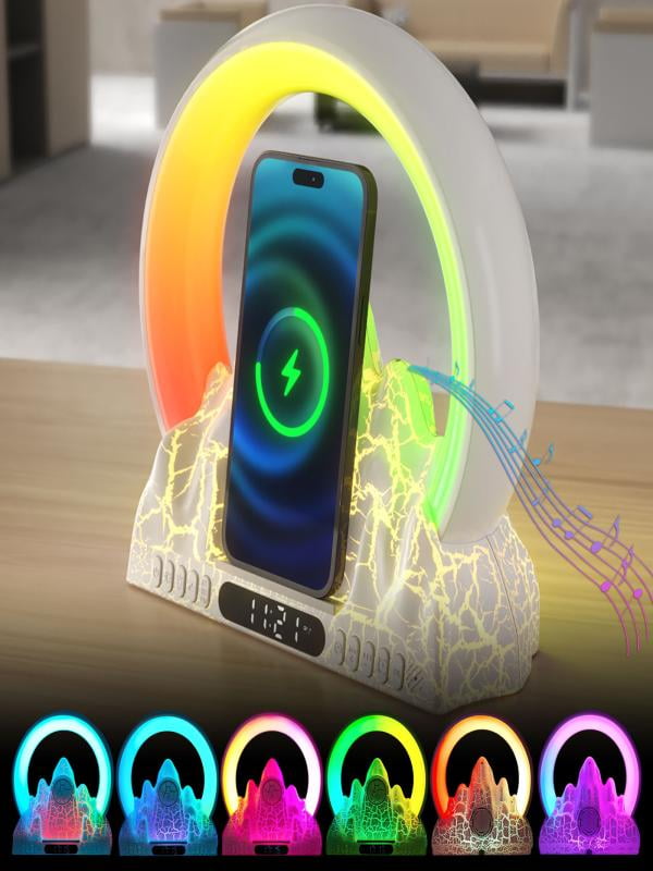 Bluetooth Speaker 2023 Electronic Intelligent Alarm Clock Wireless Charger Sunrise Flame Mountain Bluetooth Audio Table Lamp Outdoor Speakers