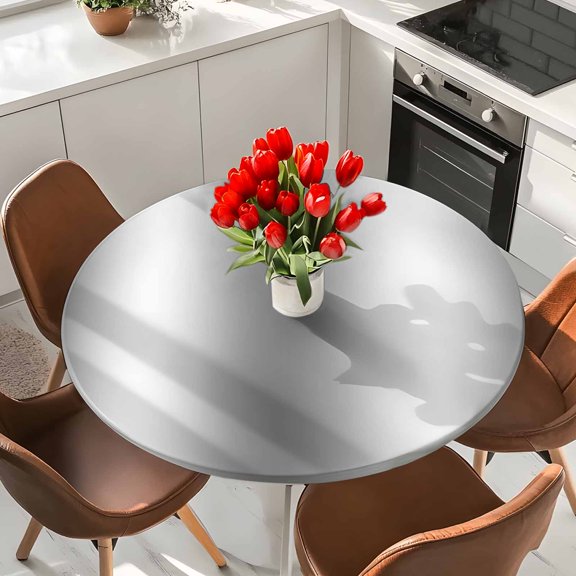 Gradient Ombre Elastic Fitted Round Tablecloth Black Grey Waterproof Outdoor Table Cover for Holiday Party, Picnic, Patio & Dining Fits Tables Up to 45"-54"