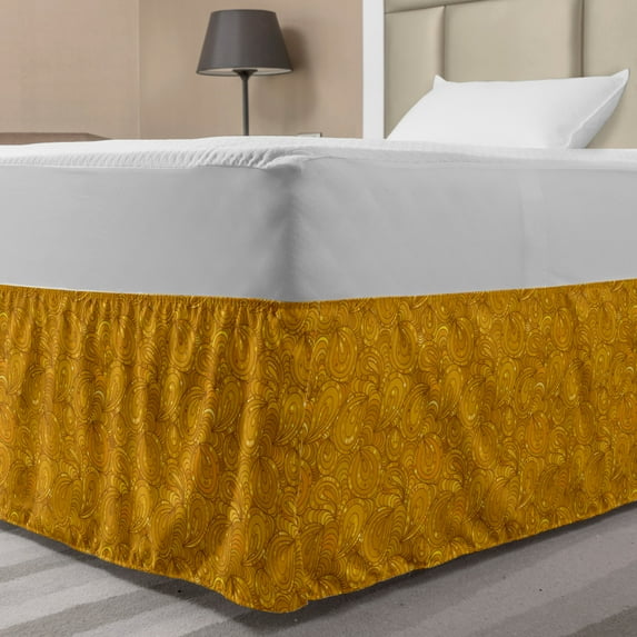 Paisley Bed Skirt, Abstract Repetitive Buta Motif Inspired Detailed Illustration, Elastic Bedskirt Dust Ruffle Wrap Around for Bedding Decor, 4 Sizes, Earth Yellow Dark Orange, by Ambesonne