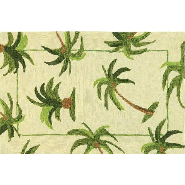 3 X 5 Green And Beige Palm Tree, Palm Tree Area Rug