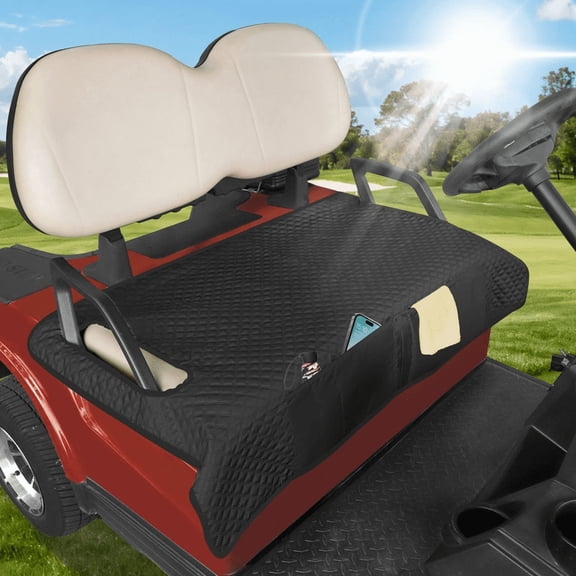 Roykaw Golf Cart Seat Cover with Non-slip Bottom, Golf Cart Seat Blanket w/Double Layer Universal Compatible with EZGO Club Car Yamaha 2 Seat Golf Carts, w/Storage Pocket, Easy to Use & Clean, Black