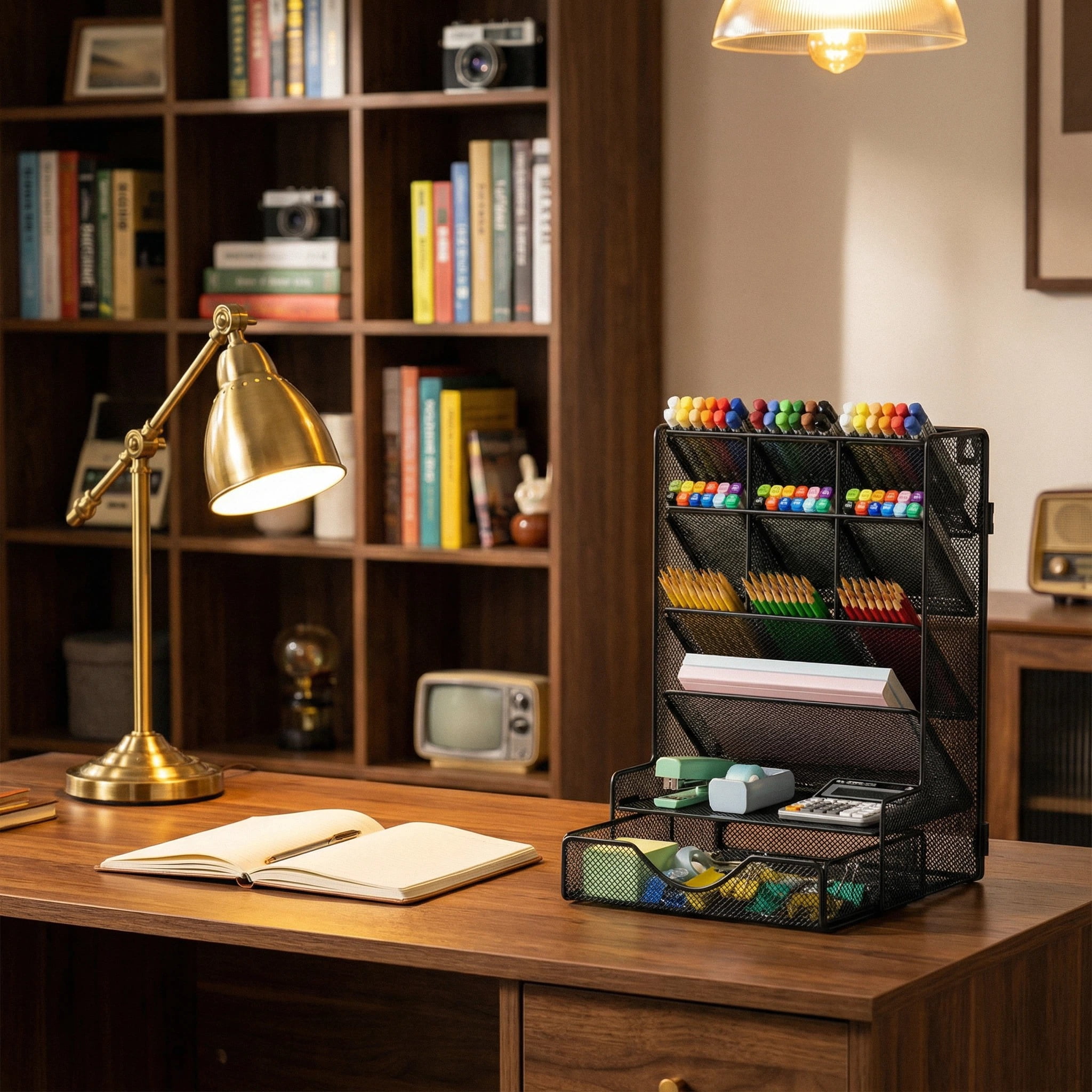 BOHDK Pen Organizer with Drawer for Desk, Black