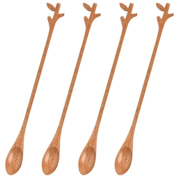 WRITWAA Set of 4 Wooden Honey Stirring Spoons with Slim Design for Kitchen and Home Use