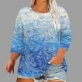 thumbnail image 2 of CYMMPU Women's Summer Fall Trendy Tunic Tops Casual Floral Printed 3/4 Length Sleeve Shirts Business Work Blouses Crewneck Basic Tees 2025 Clothes Blue XXXXXL, 2 of 5