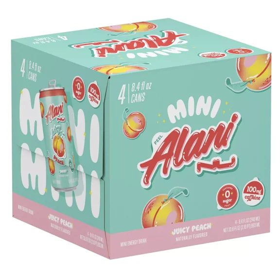 Alani Juicy Peach Energy Drink - 4pk/8.4 fl oz Cans