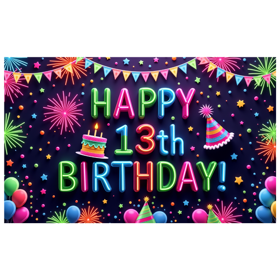 Colorful Neon Birthday Banner Happy 13th Birthday Party Decoration Polyester Material for Kids Celebration Indoor Decoration Party Background