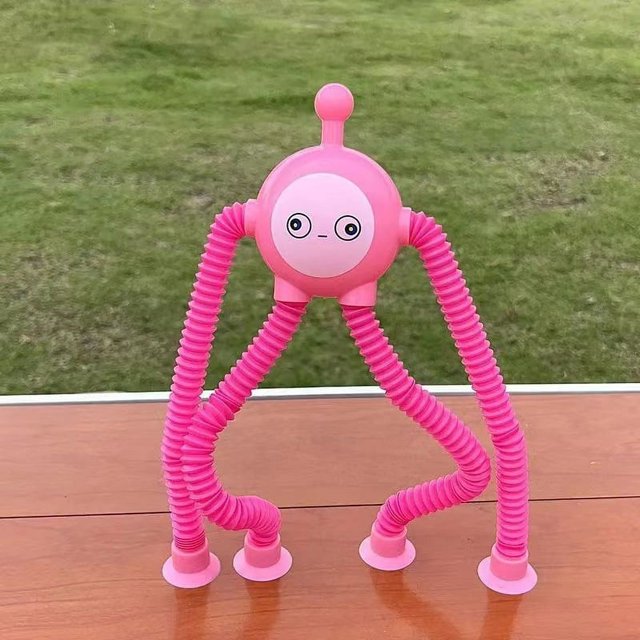 Juguete educativo con tubo telescópico de jirafa intercambiable que emite luz, juguete de descompresión interactivo entre padres e hijos con ventosa de dibujos animados