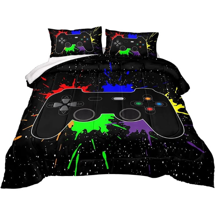 Gaming Comforter Set for Boys & Teens - Soft Game Controller Bedding, All-Season Lightweight Down Alternative, Gamer Room Decor, Twin/Queen/King