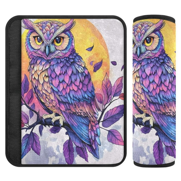 WOBOGO Vivid Purple Owl Seat Belt Cover 2 Piece Soft Comfort Driving Shoulder Pad Suitable for All Cars and Backpacks