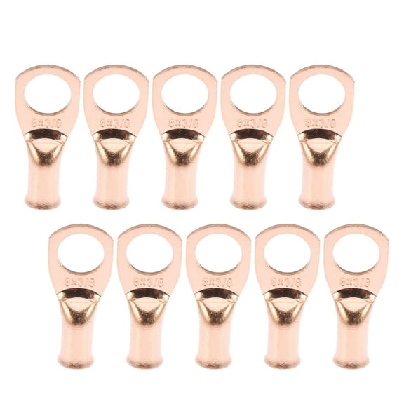 10pcs 8 AWG-3/8" Car Auto Battery Cable Ends Tubular Ring Terminals Closed End Crimp Connectors Copper Tone