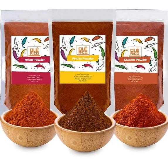 Chile Powder 3 Pack (Total of 12 Oz) - Ancho, Arbol, Guajillo by Ole Rico